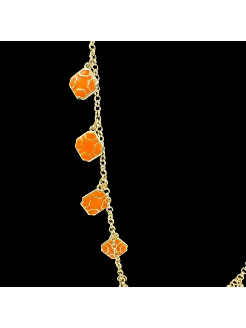 Orange Cloisonne Enamel Dangle Charm Necklace 30